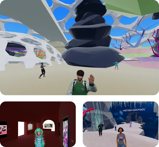 Screenshots from Captic's Metaverse platform - the foundational technology for limitless virtual worlds with avatars
